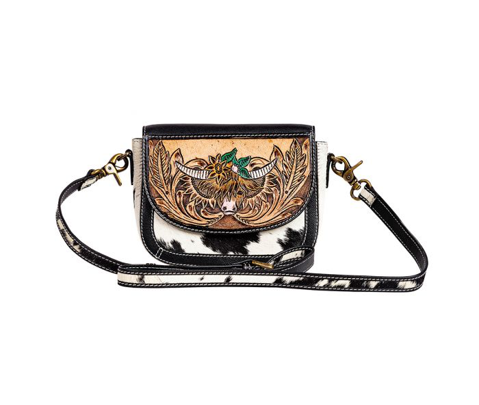Blooming Steer Small Hand-Tooled Bag