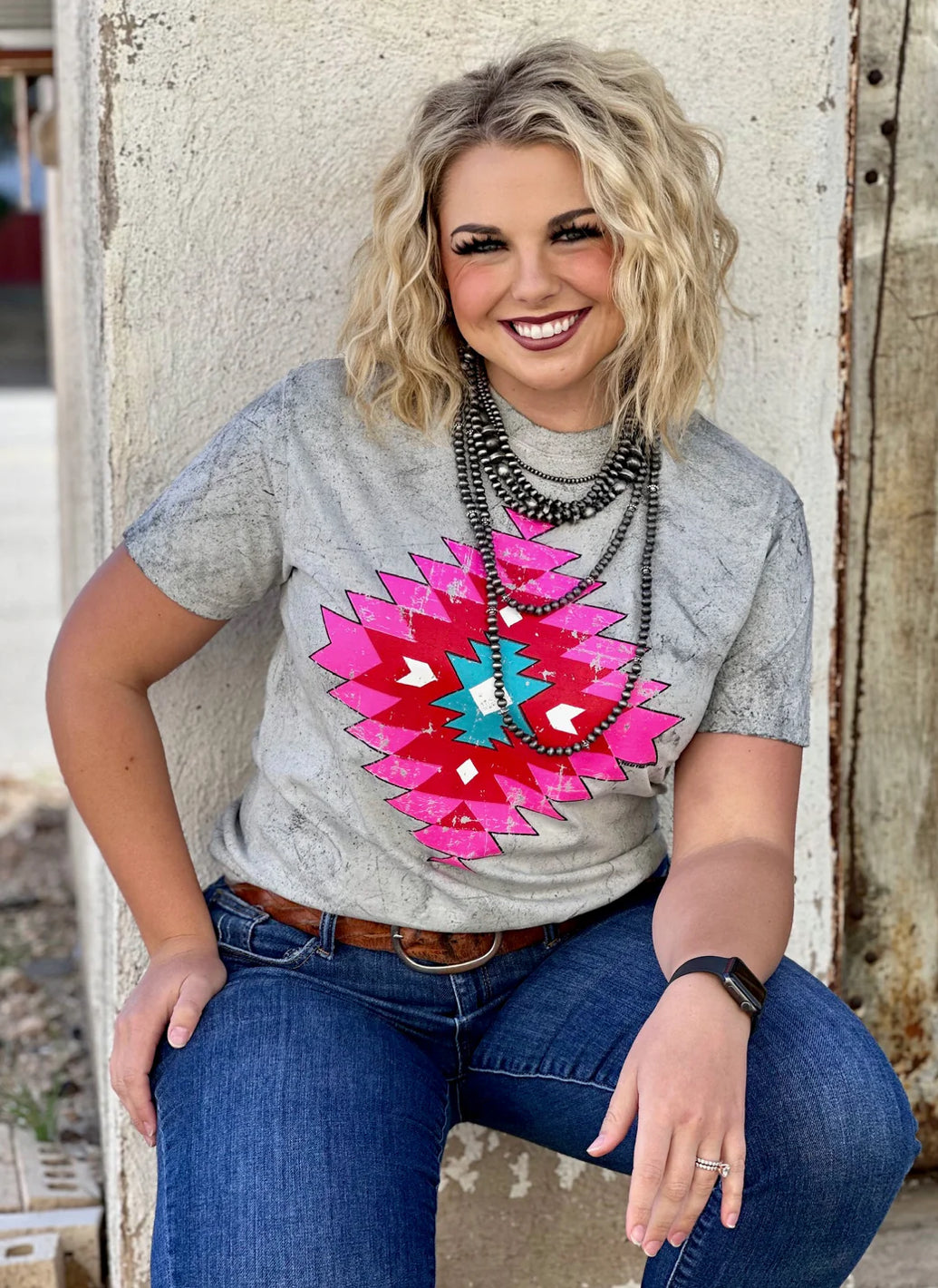 Poppin’ Pink Aztec Tee by Texas True