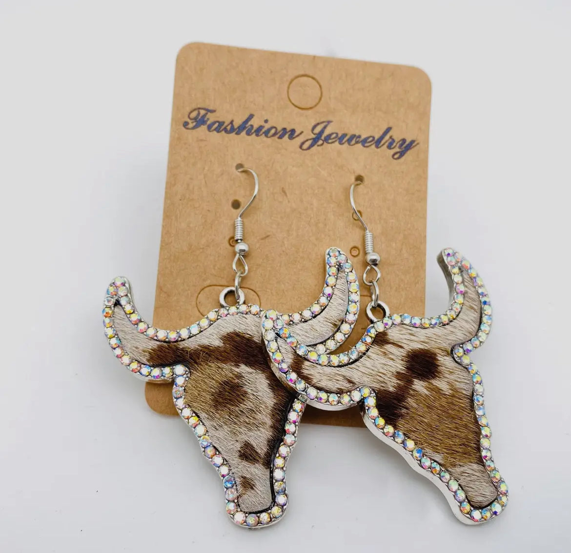 Brown/White Speckle Rhinestone Earrings