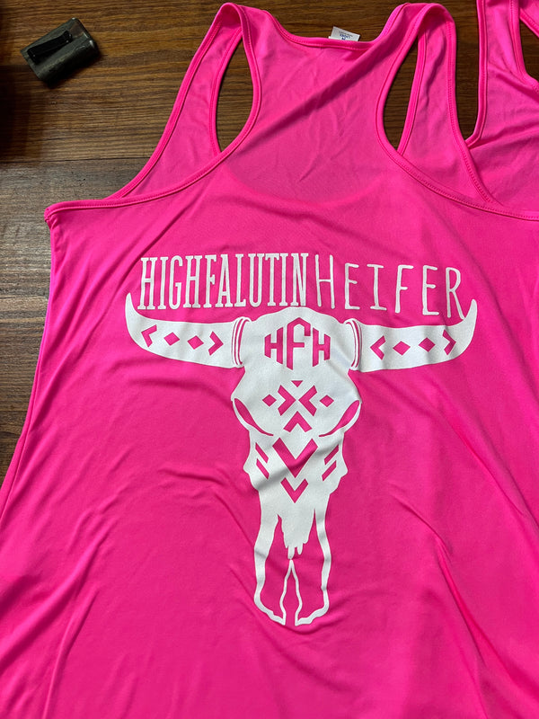 Hot Pink Highfalutin Heifer Logo Tank