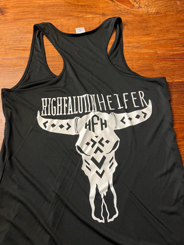 Black Highfalutin Heifer Logo Tank