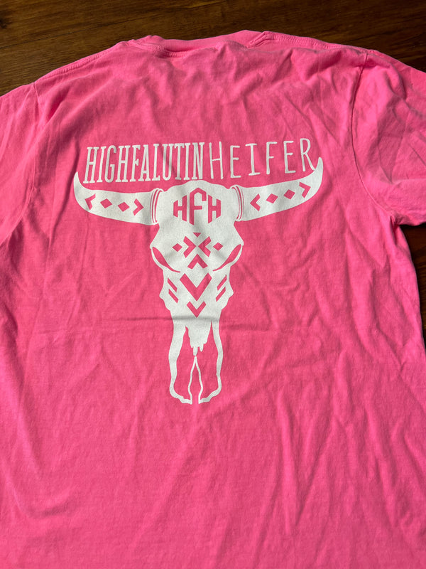 Highfalutin Heifer Logo Neon Pink SS